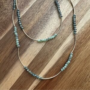 21” Beaded Necklace in Mint, Teal, & Gold